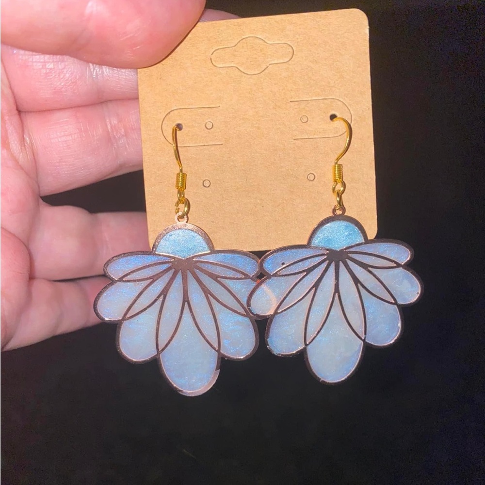 Handmade iridescent lotus flower earrings
